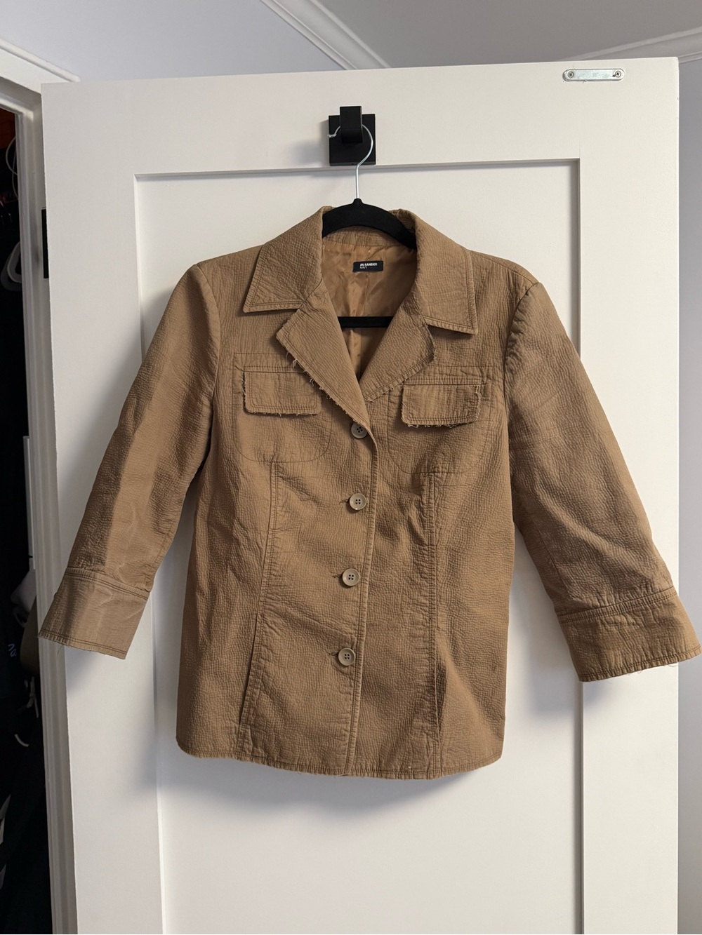 Jil Sander Navy Tan Textured Button-Front Blazer